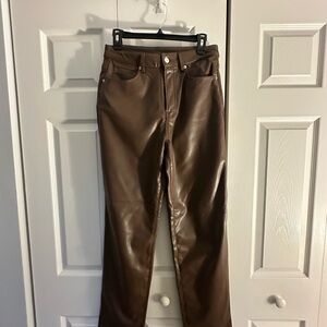 Elegant Brown Leather Flare Pants